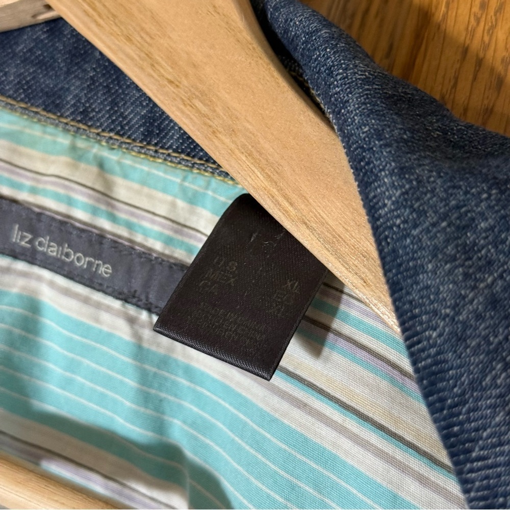 Liz Claiborne Denim Jacket Women’s XLarge Dark Wash Drawstring Waist Button Up - Picture 4 of 6